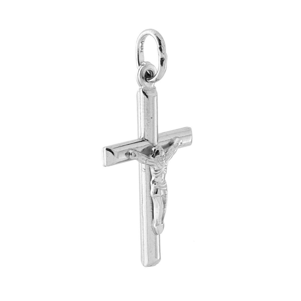 Ciondolo Croce Latina con Cristo in ARGENTO 925 Galvanica Rodio