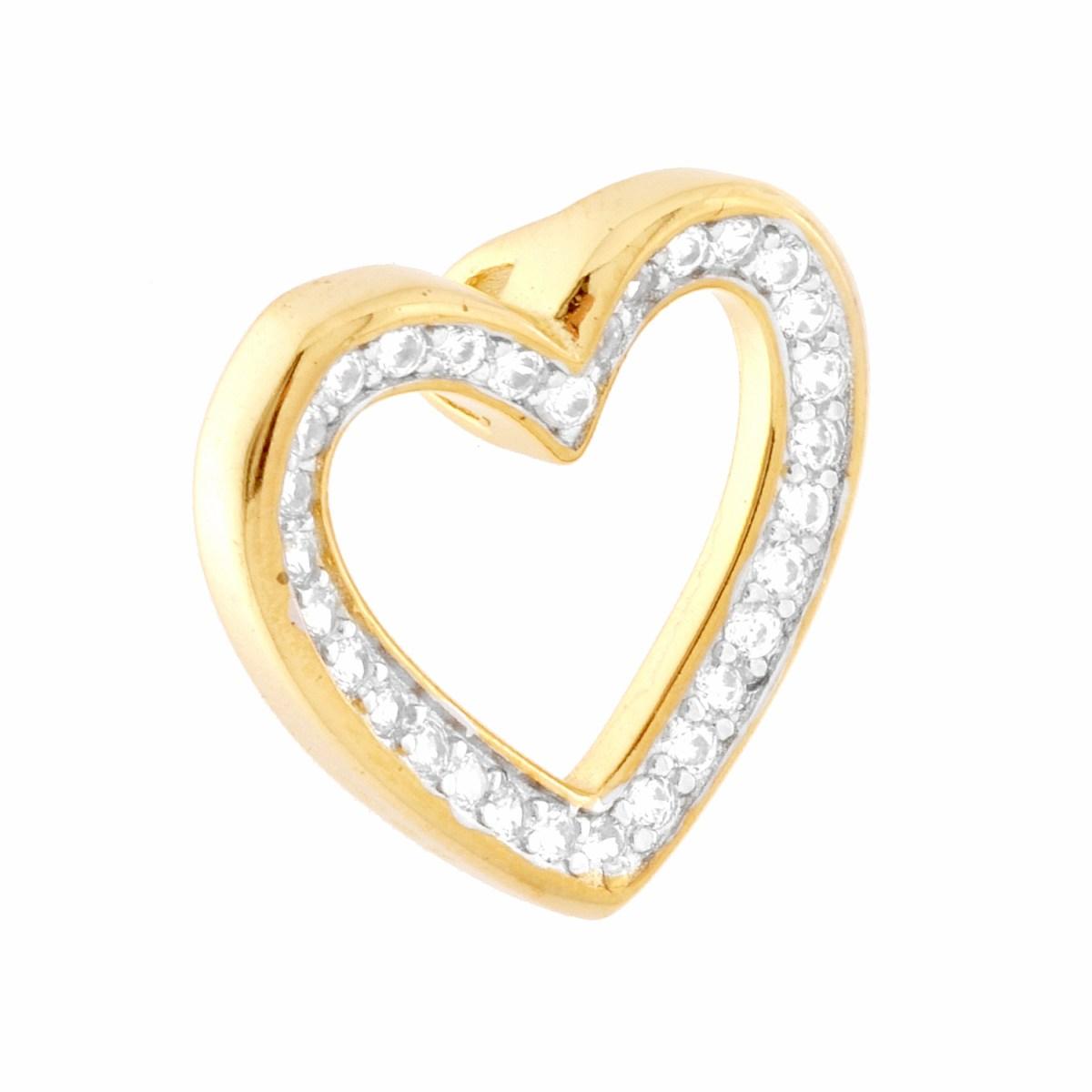 Ciondolo Cuore con Passante per Catena con Cubic Zirconia Bianchi in ARGENTO 925 Galvanica Oro
