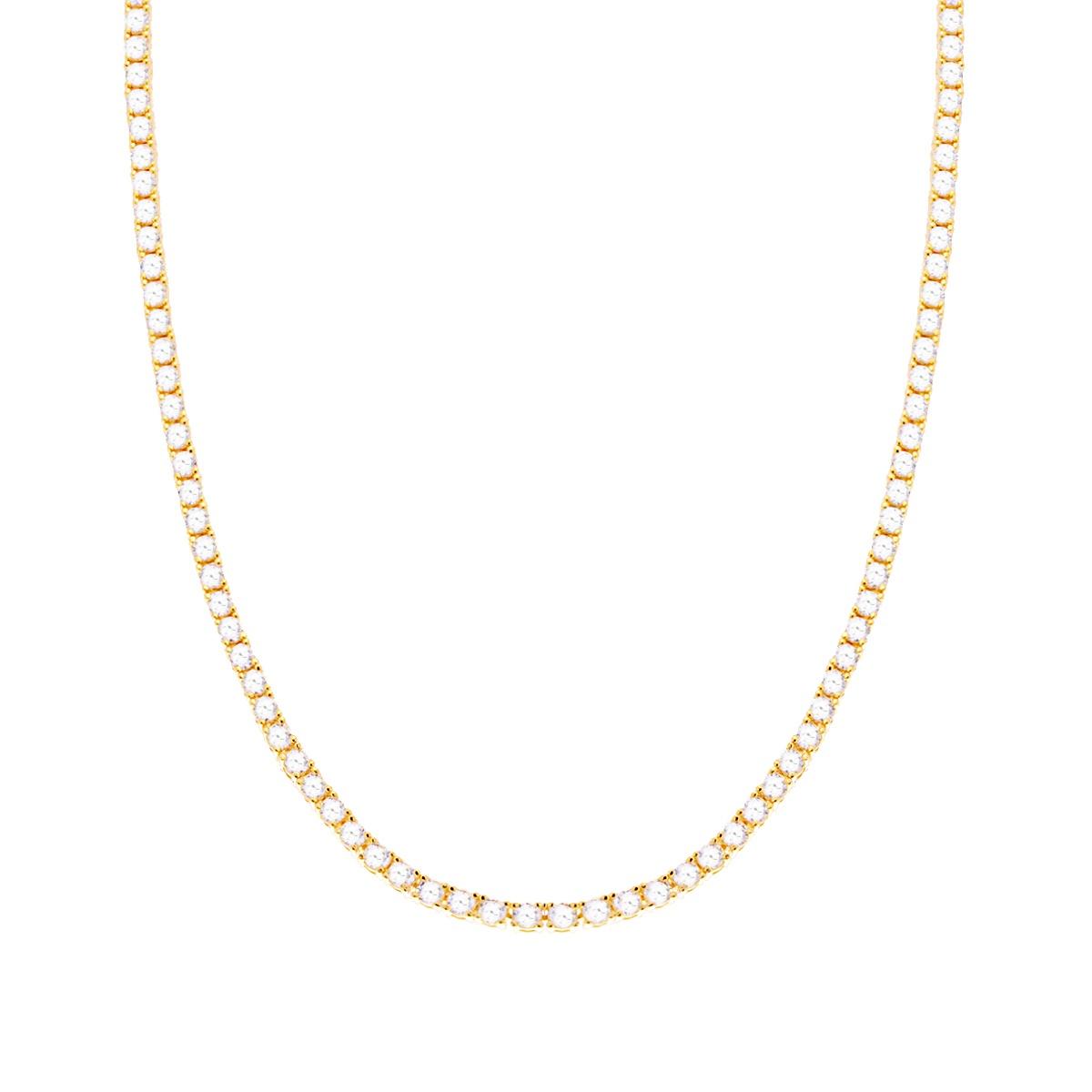 Collana Tenni Griffe cm 50 con Zirconi 2.5 mm Bianchi in ARGENTO 925 Galvanica Oro