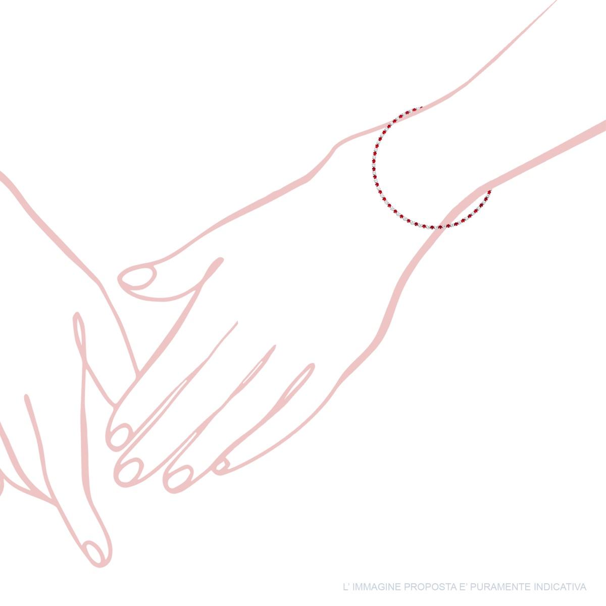 Bracciale Tennis Griffe cm 16+3 con Zirconi mm 1.7 alternati Bianchi e Rosso Rubino in ARGENTO 925 Galvanica Rodio