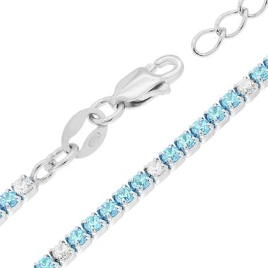 Bracciale Tennis Griffe cm 16+3 con Zirconi mm 1.7 alternati Bianchi e Acquamarina in ARGENTO 925 Galvanica Rodio
