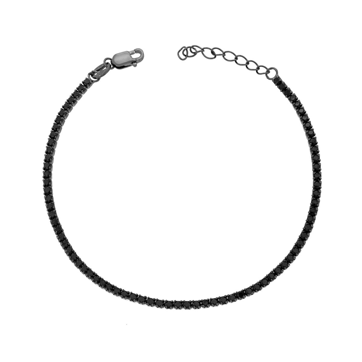 Bracciale Tennis Griffe cm 16+3 con Zirconi mm 1.7 Neri in ARGENTO 925 Galvanica Rutenio