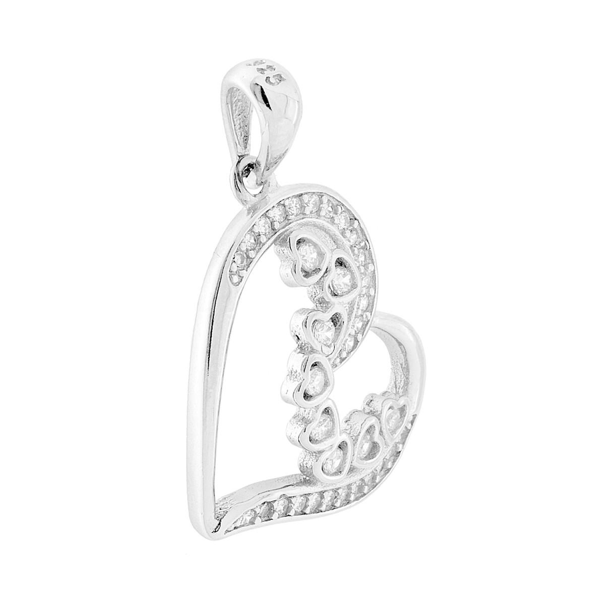 Ciondolo Cuore con Cubic Zirconia Bianchi in ARGENTO 925 Galvanica Rodio