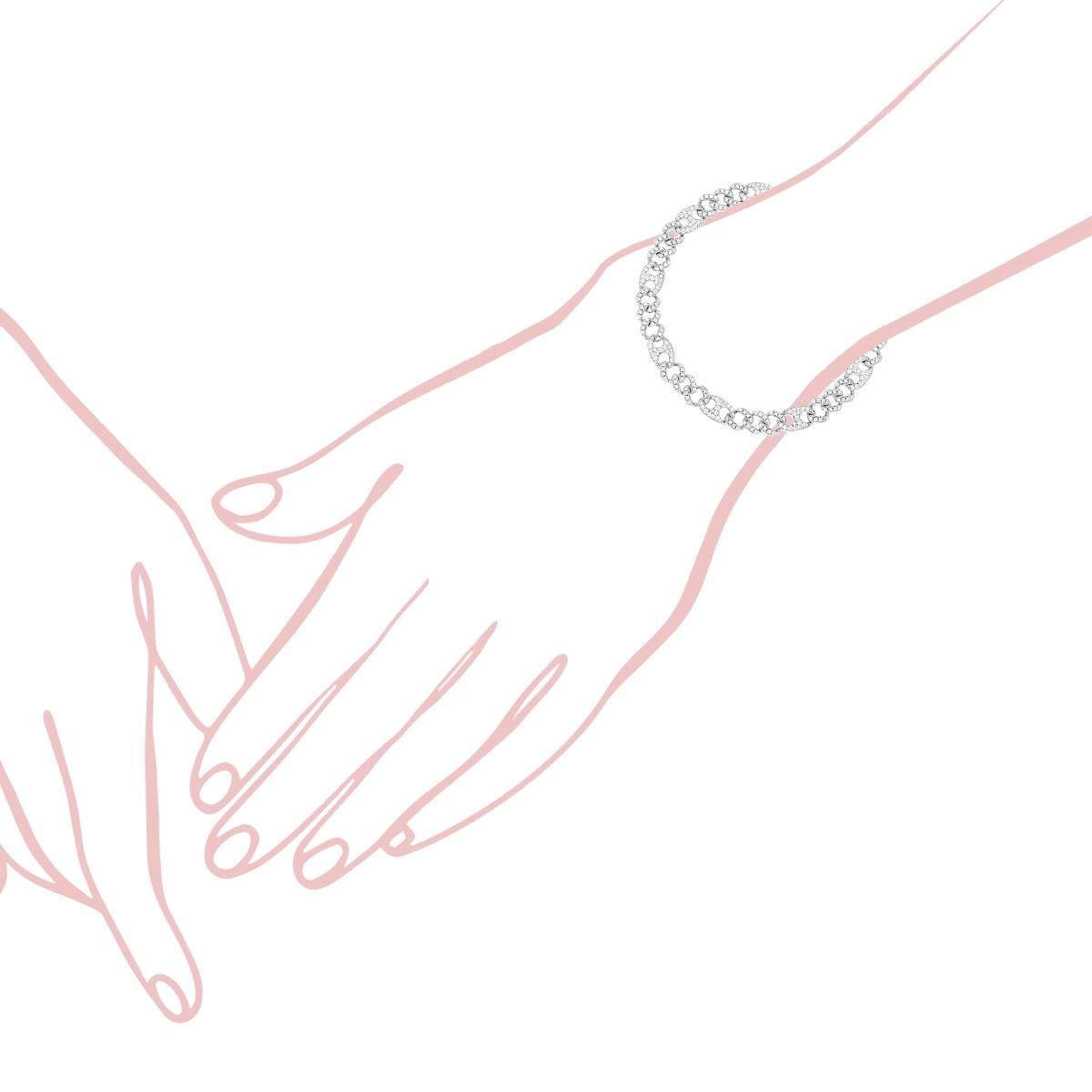 Bracciale Catena Grumetta e Marinara con Cubic Zirconia Bianchi in ARGENTO 925 Galvanica Rodio