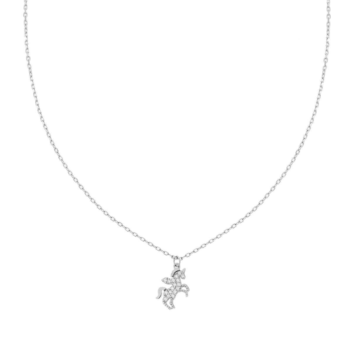 Collana Catena Forzatina Diamantata Unicorno con Cubic Zirconia Bianchi in ARGENTO 925 Galvanica Rodio