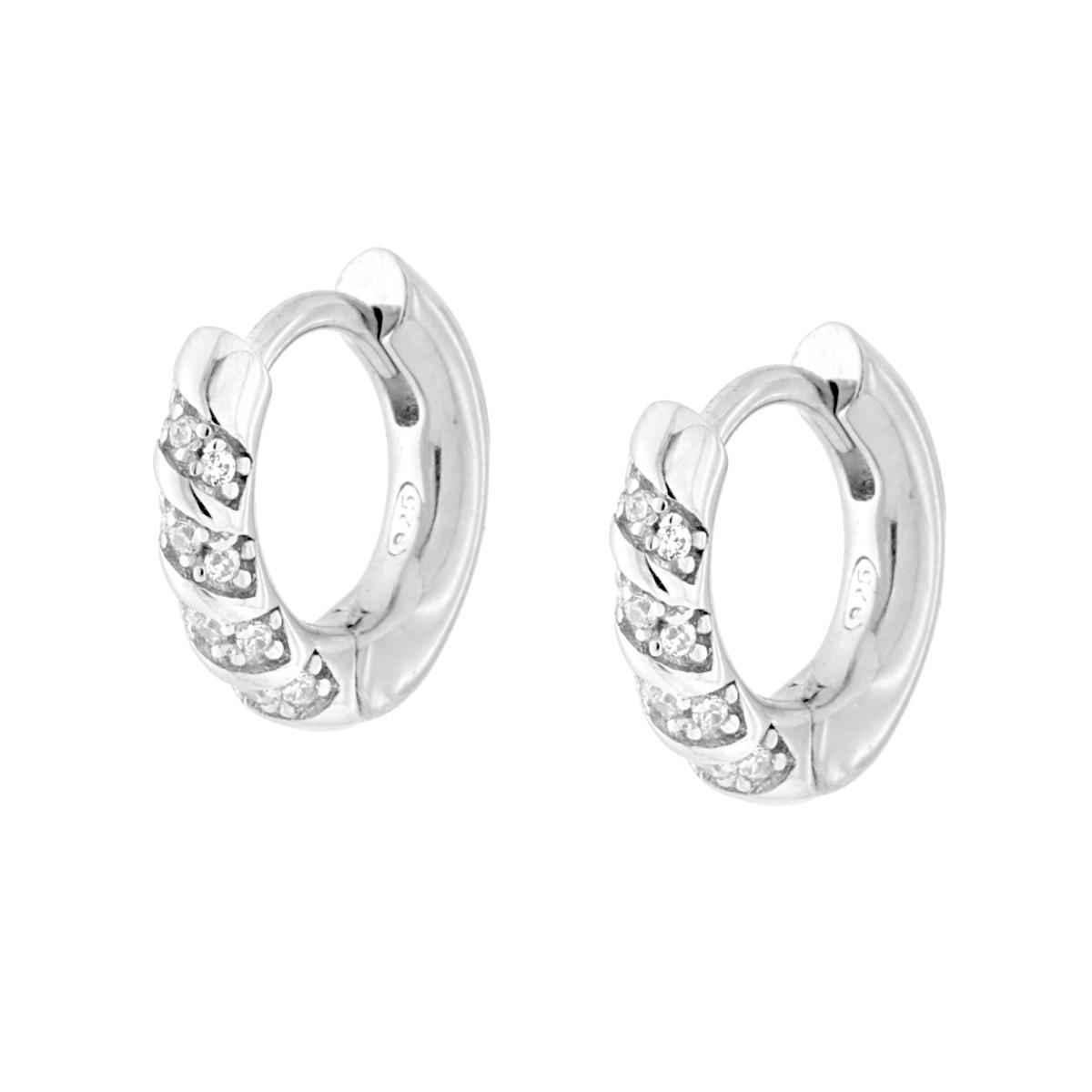 Orecchini Cerchio scattino con Cubic Zirconia Bianchi in ARGENTO 925 Galvanica Rodio