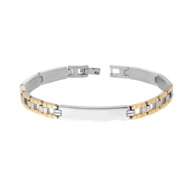 Bracciale Uomo Maglia Imperniata con Targa e dettagli Oro in ACCIAIO