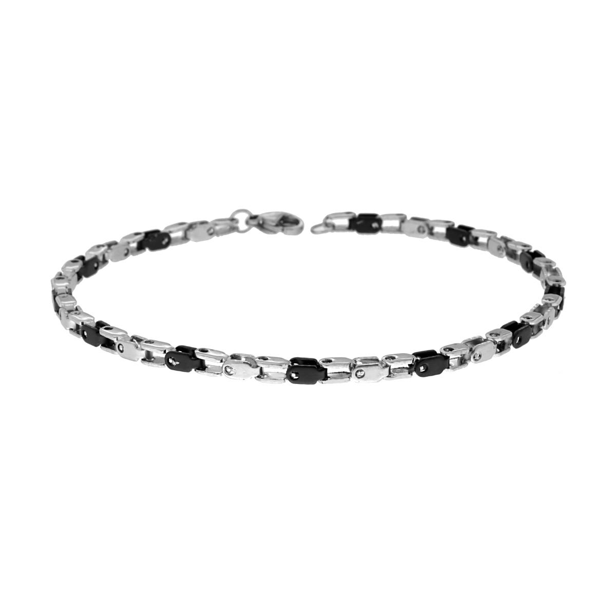 Bracciale Uomo Maglia Imperniata bicolore Nero e ACCIAIO