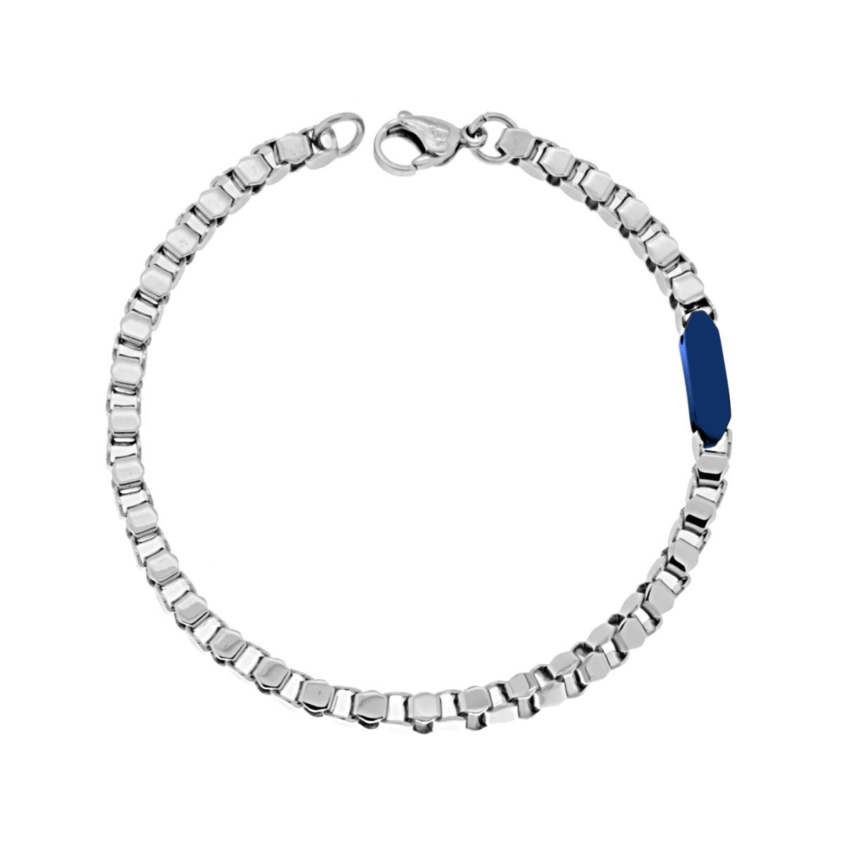 Bracciale Catena Veneziana con Targhetta Blu in ACCIAIO