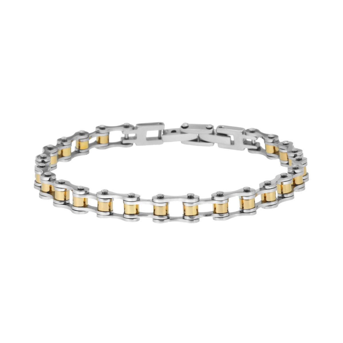 Bracciale Uomo Maglia Imperniata Bicicletta con dettagli colore Oro in ACCIAIO