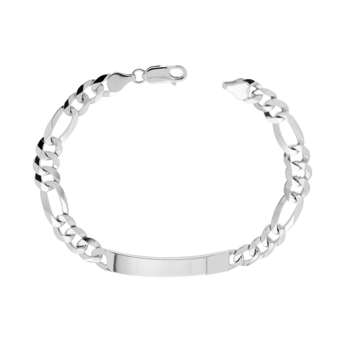 Bracciale Targa Uomo con Catena Figaro Alternata 3+1 Diamantata 6 lati 180 cm 21,5 in ARGENTO 925 Galvanica Rodio