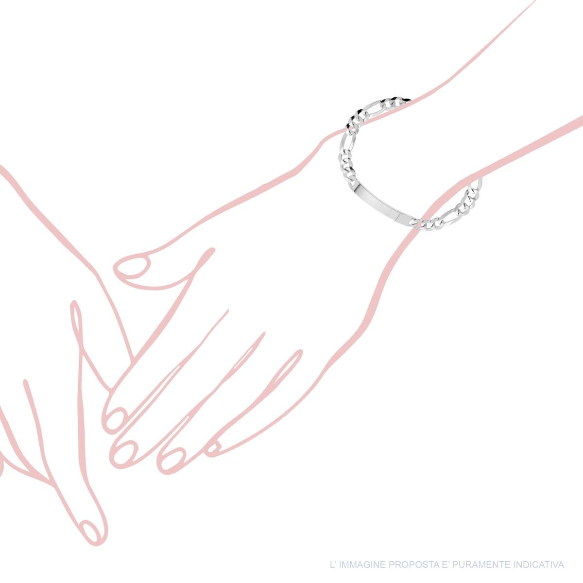 Bracciale Targa Uomo con Catena Figaro Alternata 3+1 Diamantata 6 lati 180 cm 21,5 in ARGENTO 925 Galvanica Rodio