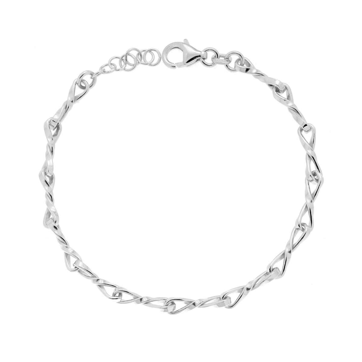 Bracciale Catena Nastri Ritorti in ARGENTO 925 Galvanica Rodio