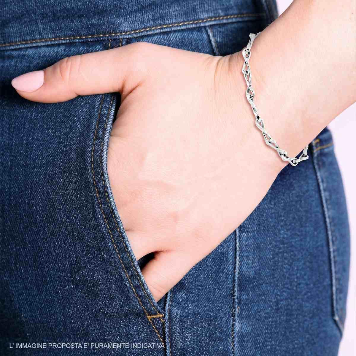 Bracciale Catena Nastri Ritorti in ARGENTO 925 Galvanica Rodio