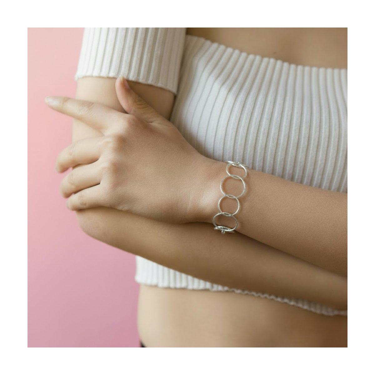 Bracciale Catena Cerchi Diamantati in ARGENTO 925 Galvanica Rodio