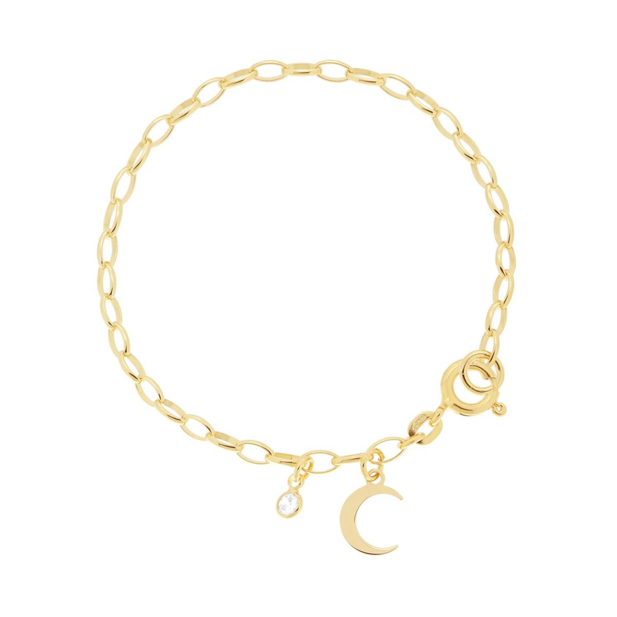 Bracciale Catena Forzatina ovale con Punto Luce Cubic Zirconia Bianco e Luna plain in ARGENTO 925 Galvanica Oro