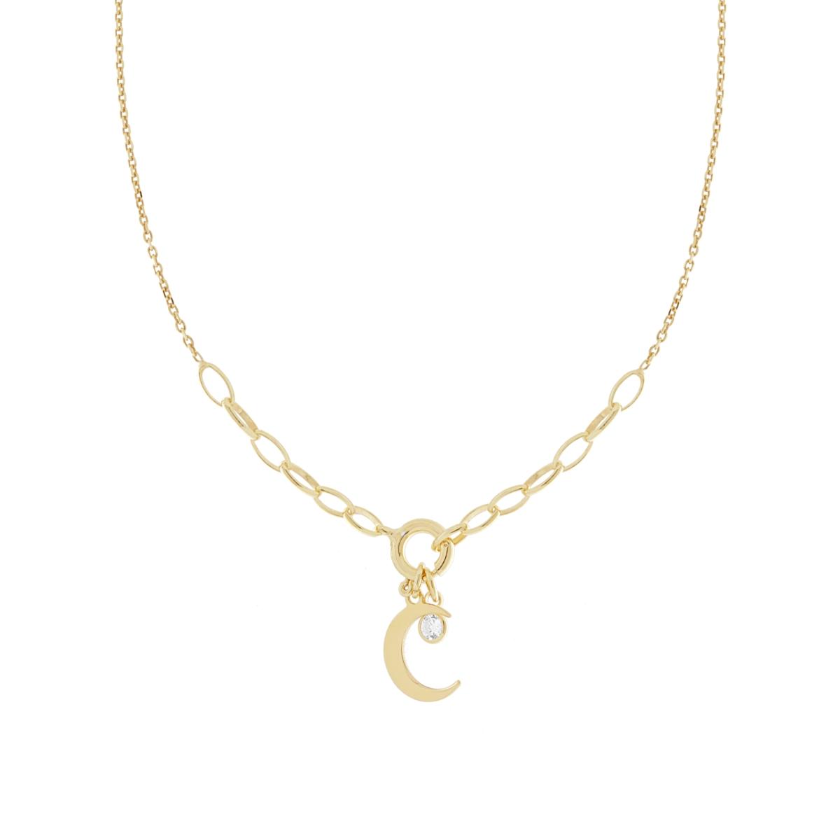 Collana Catena Forzatina ovale con Punto Luce Cubic Zirconia Bianco e Luna plain in ARGENTO 925 Galvanica Oro