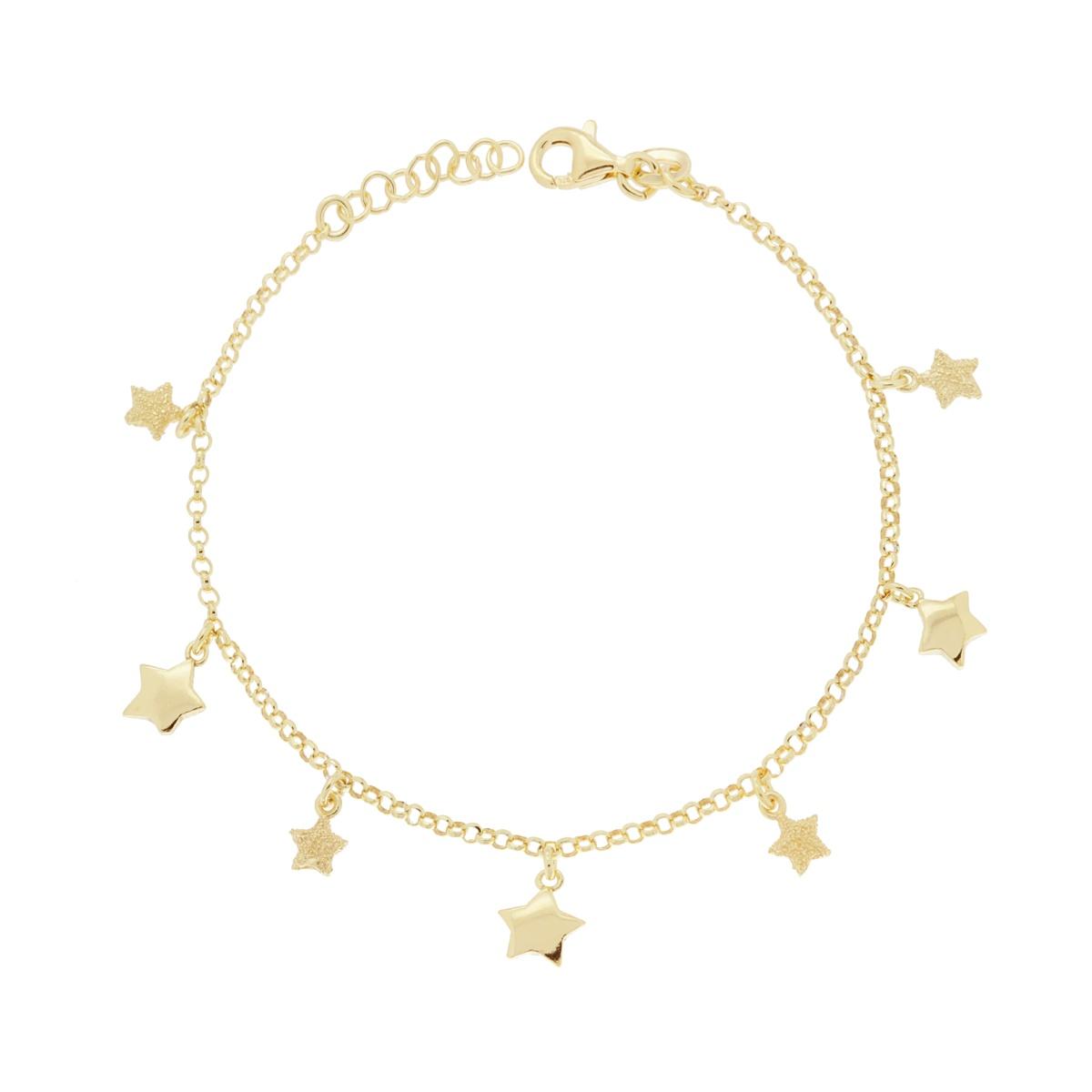 Bracciale Catena Rolo Diamantata con Stelle pendenti in ARGENTO 925 Galvanica Oro