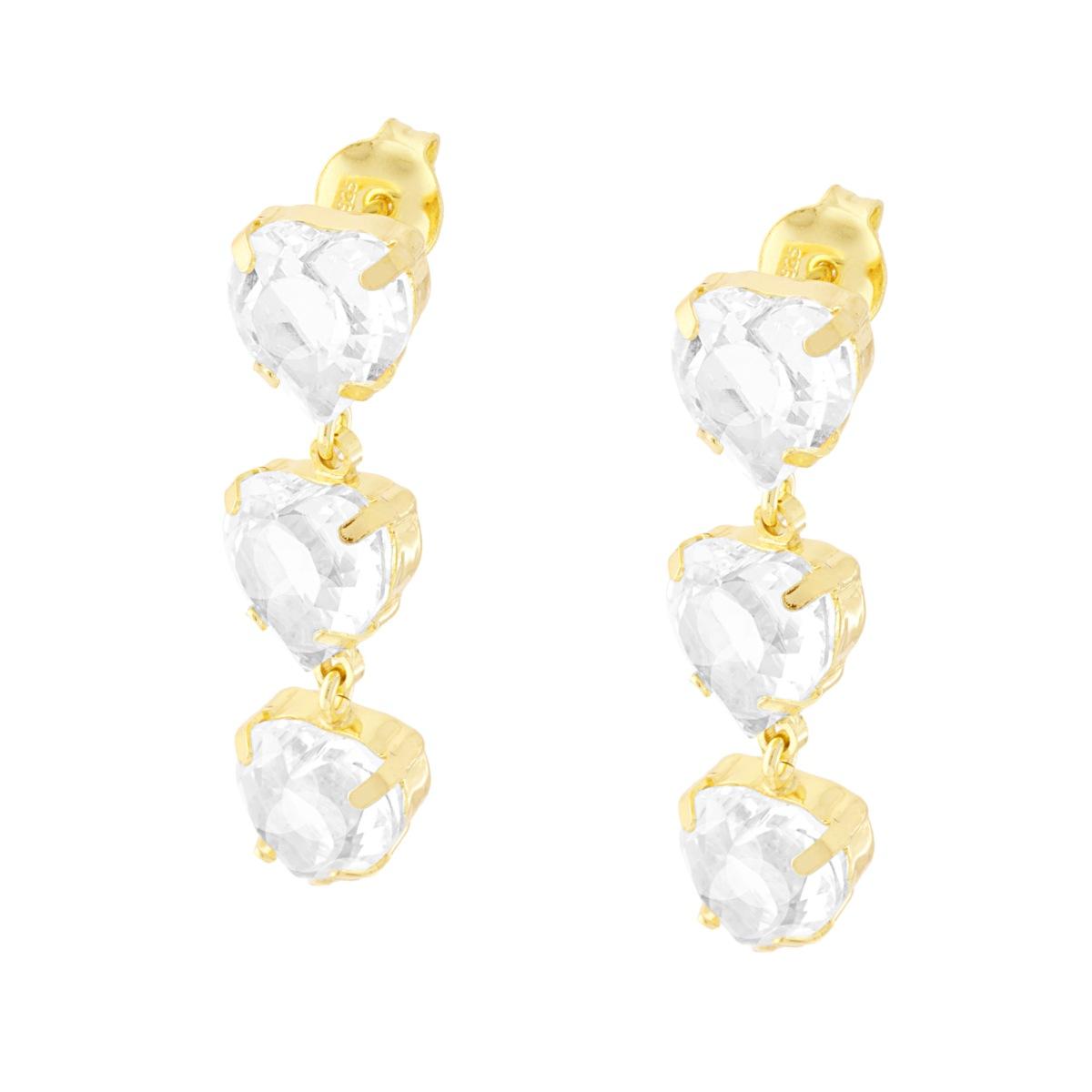 Orecchini Cuori con Cubic Zirconia Bianchi pendenti in ARGENTO 925 Galvanica Oro