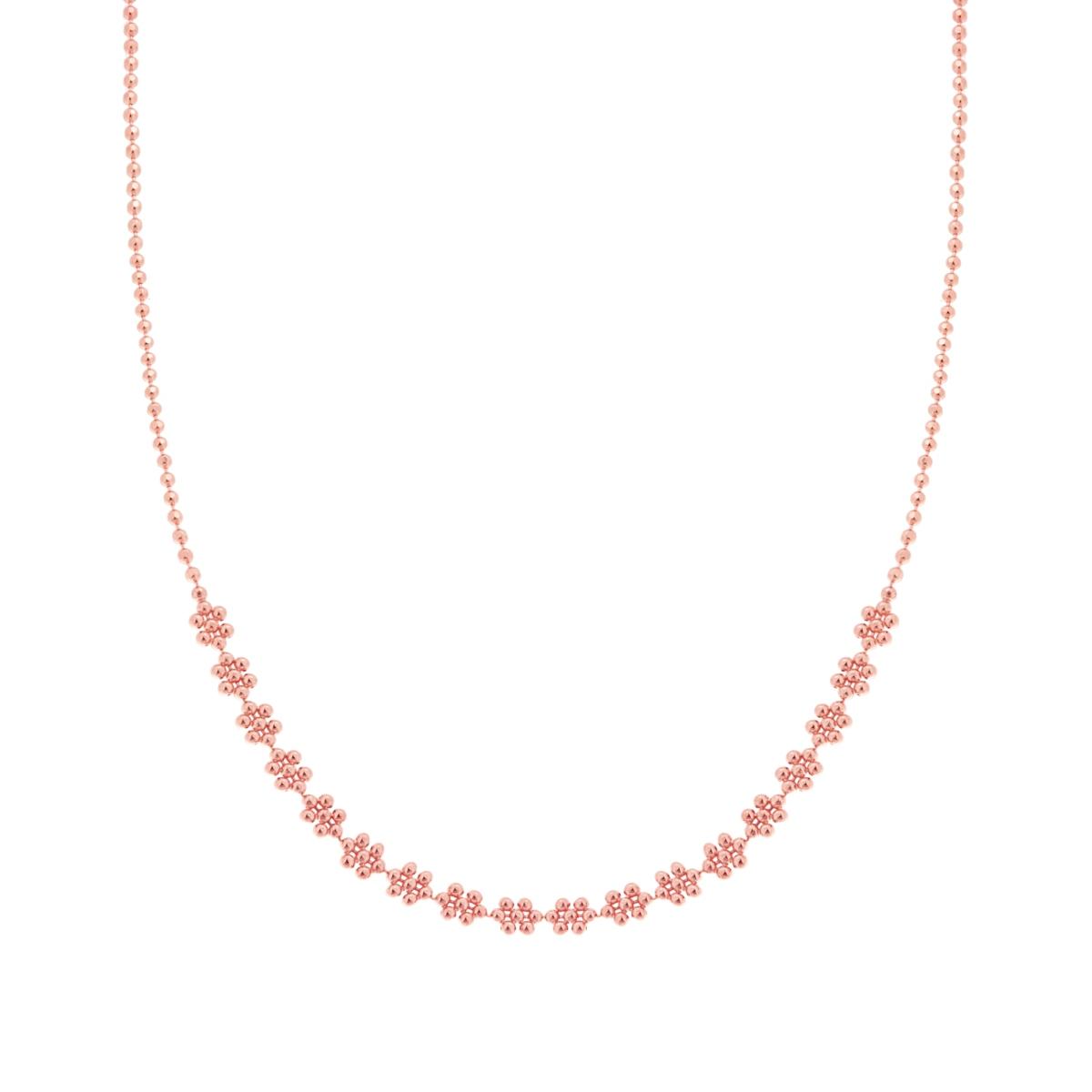 Collana Catena Palline Diamantate con Fiori in ARGENTO 925 Galvanica Rosa