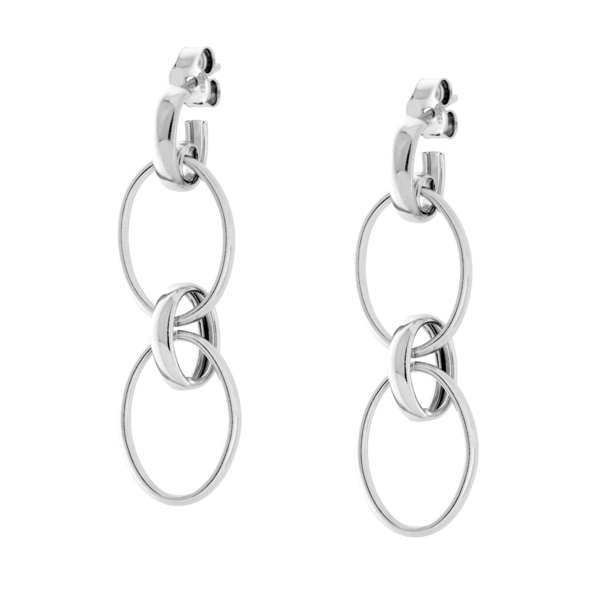 Orecchini Ovali Canna sezione bombata pendenti in ARGENTO 925 Galvanica Rodio