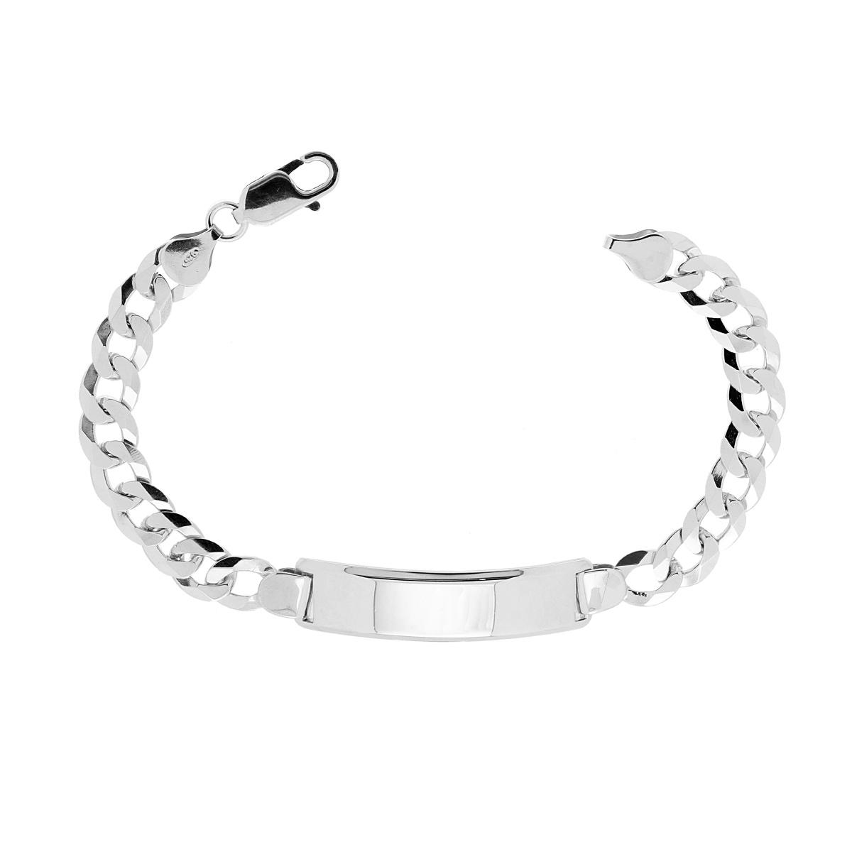 Bracciale Targa Uomo con Catena Grumetta cm 21 in ARGENTO 925 Galvanica Rodio