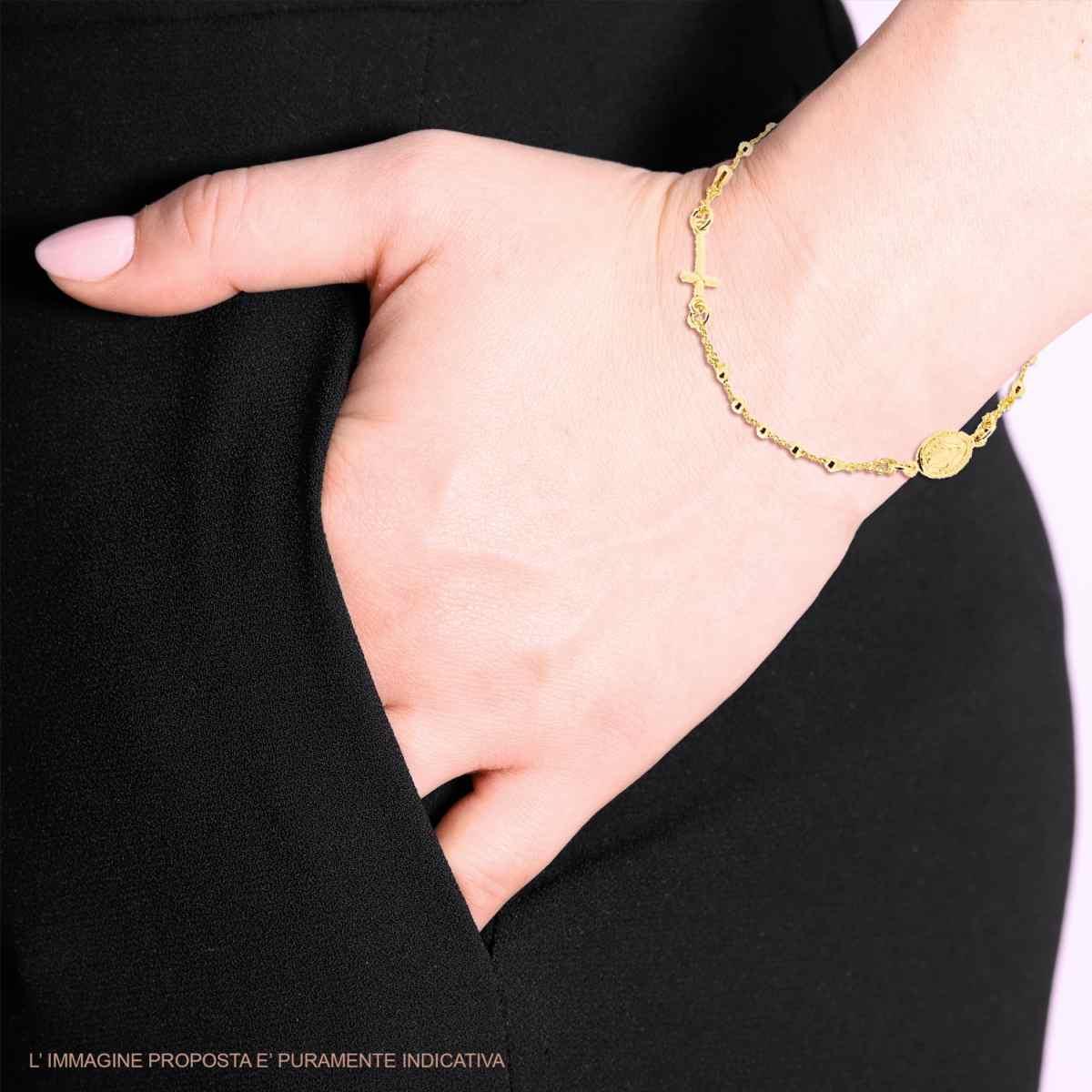 Bracciale Rosario cm 18+2 con Grani Pallina Liscia mm 2,5 con Croce e Medaglia Madonna in ARGENTO 925 Galvanica Oro
