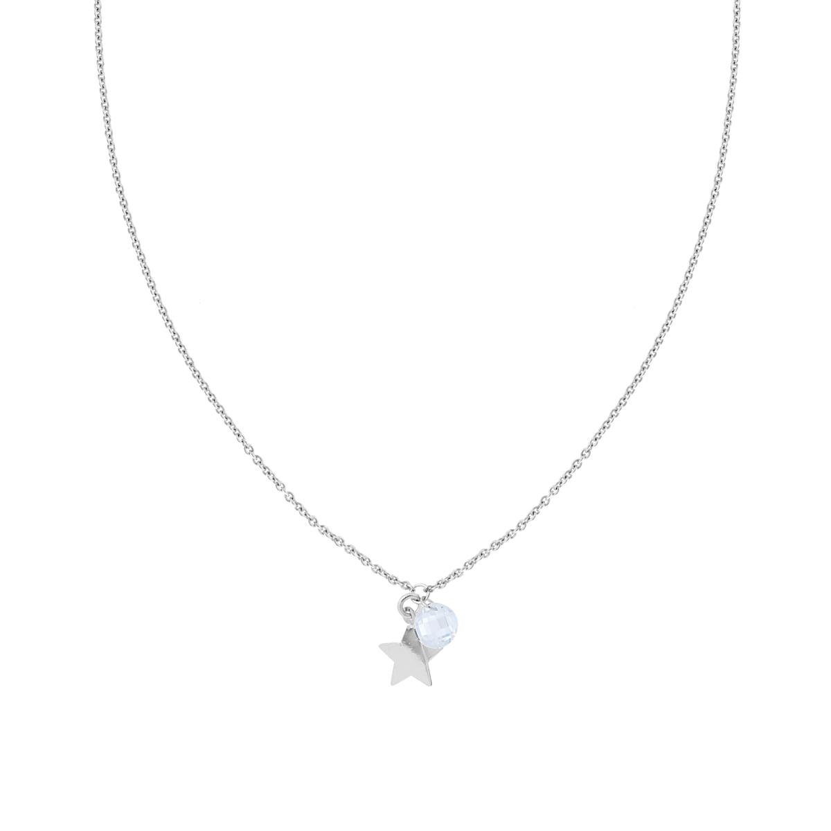 Collana Catena a Forzatina Diamantata con Stella plain e Tondo Crystal Bianco pendente in ARGENTO 925 Galvanica Rodio