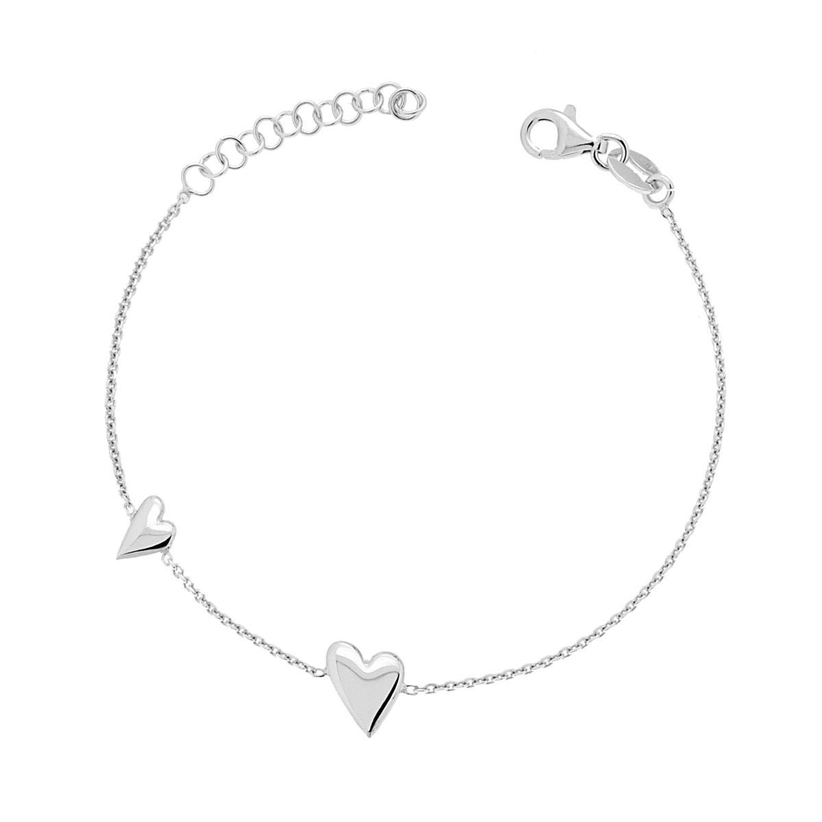 Bracciale Catena Forzatina Diamantata con Cuori in ARGENTO 925 Galvanica Rodio