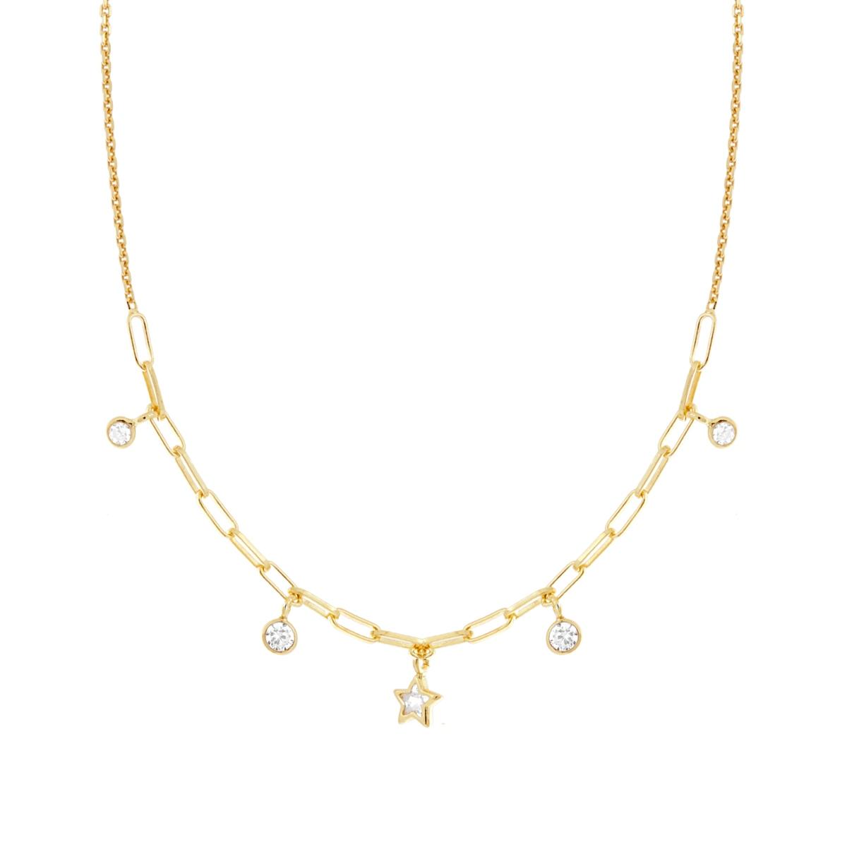 Collana Catena Rolo Diamantata con Stelle e Tondi Cubic Zirconia Bianchi pendenti in ARGENTO 925 Galvanica Oro