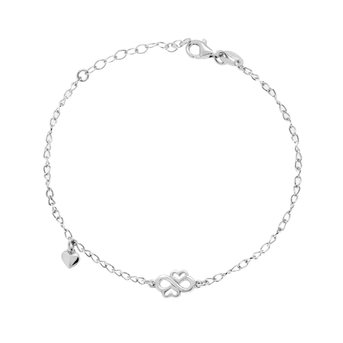 Bracciale Catena Forzatina Diamantata con Cuori e Infinito in ARGENTO 925 Galvanica Rodio