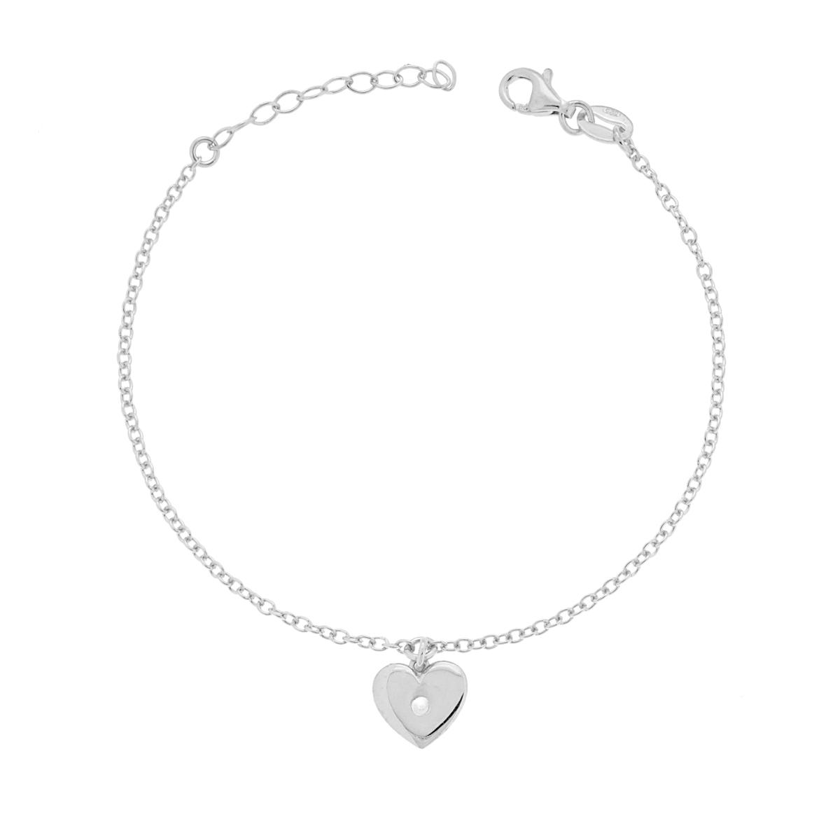 Bracciale Catena Forzatina e Cuore con Cubic Zirconia Bianco pendente in ARGENTO 925 Galvanica Rodio