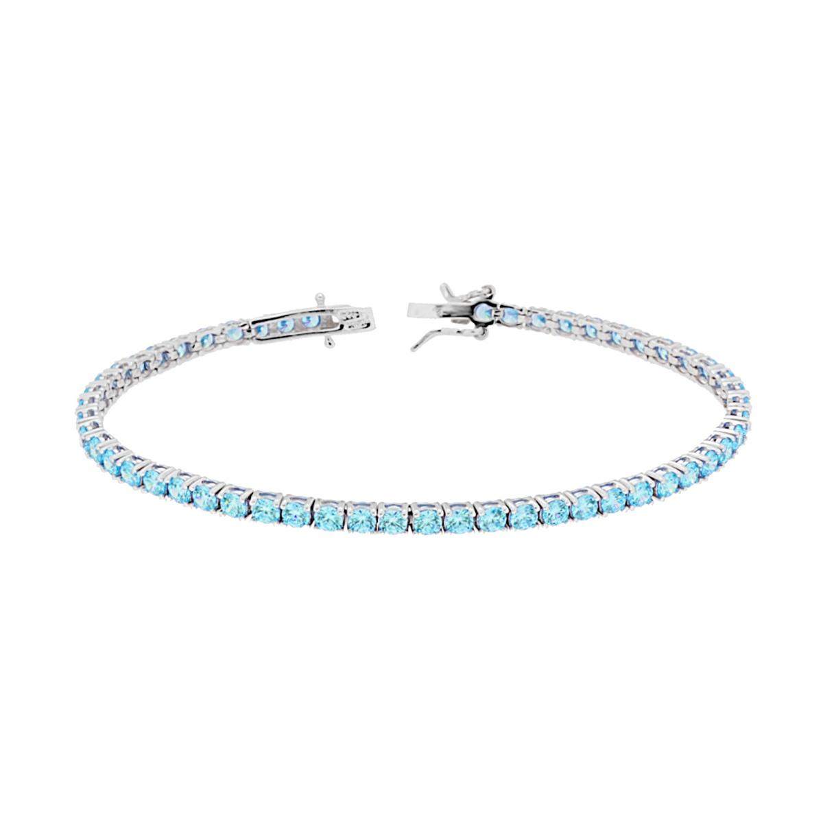 Bracciale Tennis Griffe cm 18 con Zirconi mm 3 Acquamarina in ARGENTO 925 Galvanica Rodio