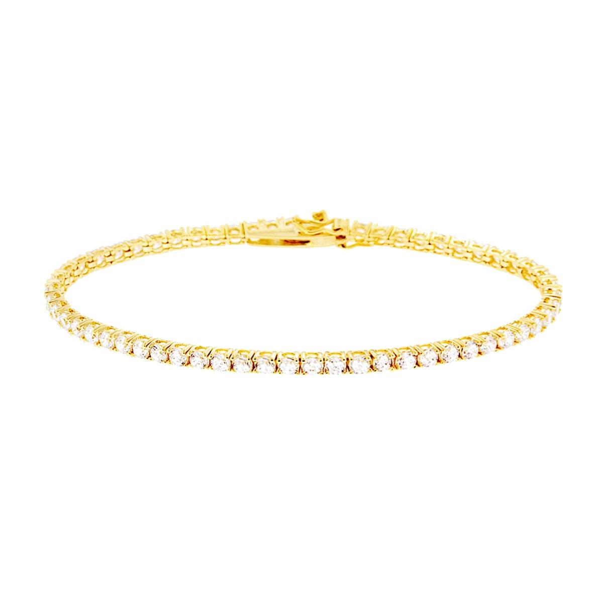 Bracciale Tennis Griffe cm 16,5 con Zirconi mm 3 Bianchi in ARGENTO 925 Galvanica Oro