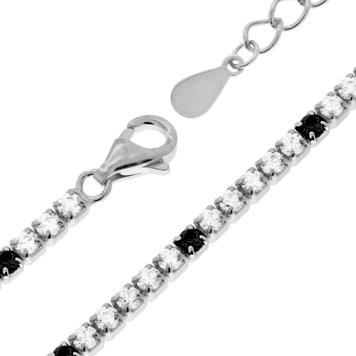 Bracciale Tennis Griffe cm 17+3 con Zirconi mm 2 Bianchi e Neri alternati in ARGENTO 925 Galvanica Rodio