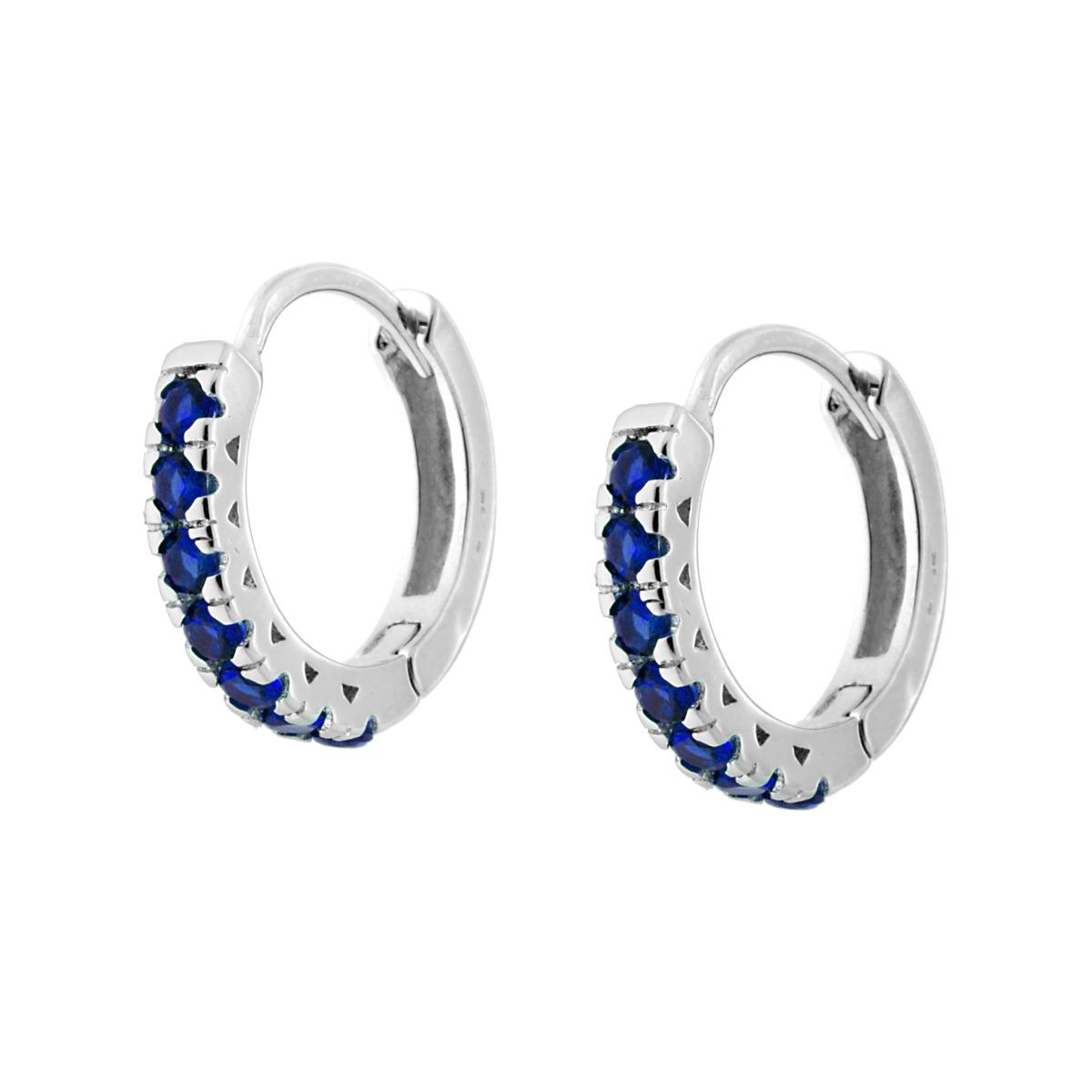 Orecchini Cerchio mm 17 con Cubic Zirconi Blu Zaffiro in ARGENTO 925 Galvanica Rodio