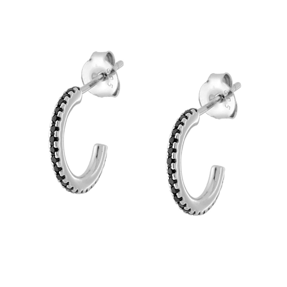 Orecchini Cerchio mm 13 con Cubic Zirconi Neri in ARGENTO 925 Galvanica Rodio