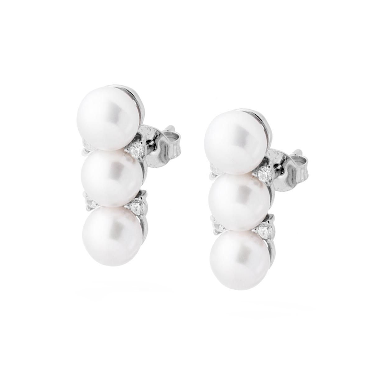 Orecchini Trilogy Perle e Cubic Zirconia Bianchi in ARGENTO 925 Galvanica Rodio