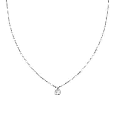 Collana Catena Forzatina Diamantata con Punto Luce Cubic Zirconia Bianco in ACCIAIO