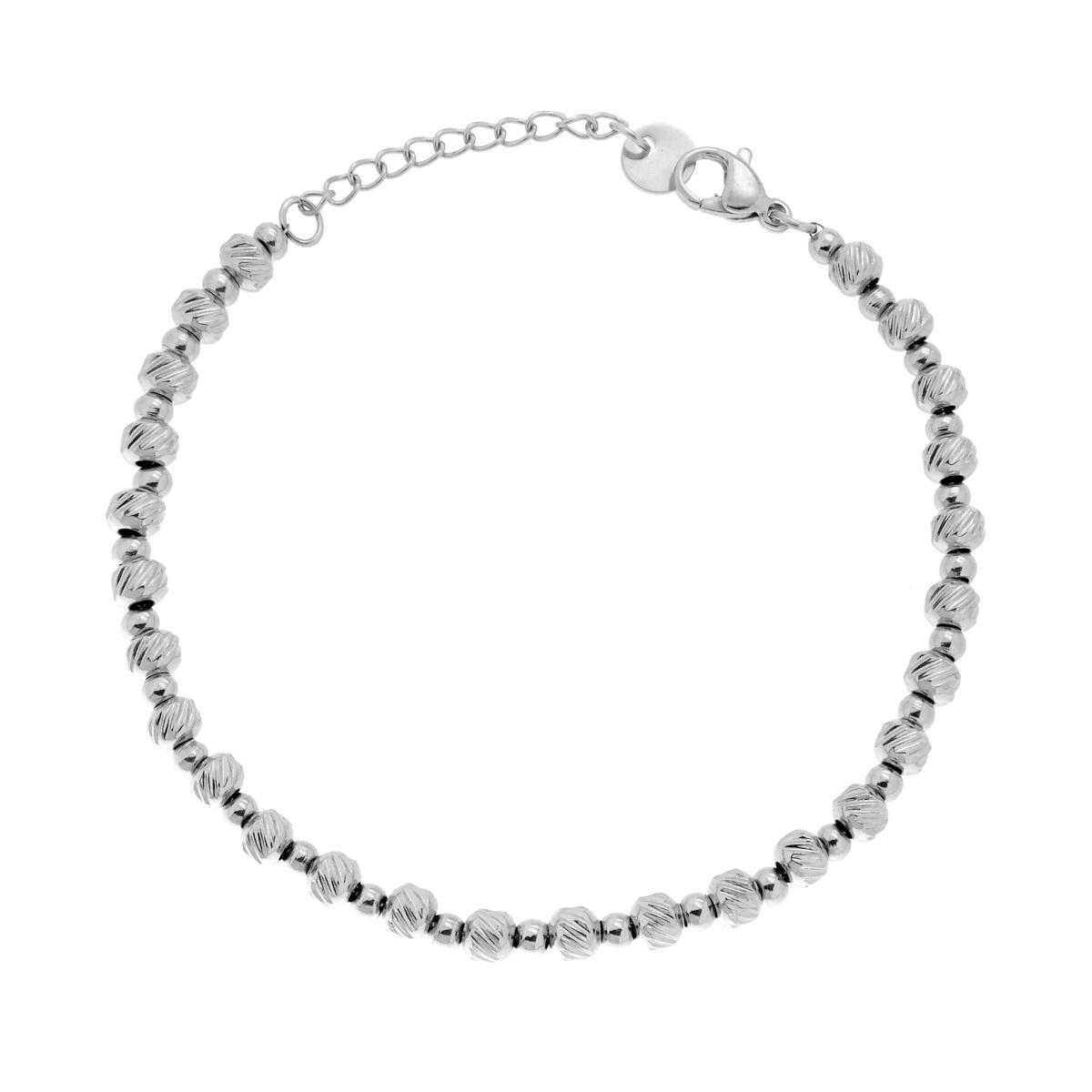 Bracciale Catena con Cilindretti Diamantati e Palline Lisce alternate in ACCIAIO