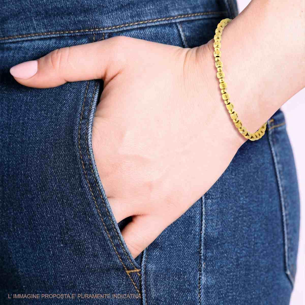 Bracciale Catena con Cilindretti Diamantati e Palline Lisce alternate in ACCIAIO colore Oro