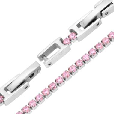 Bracciale Tennis Griffe cm 17-20 con Zirconi mm 2 Rosa regolabile in ACCIAIO