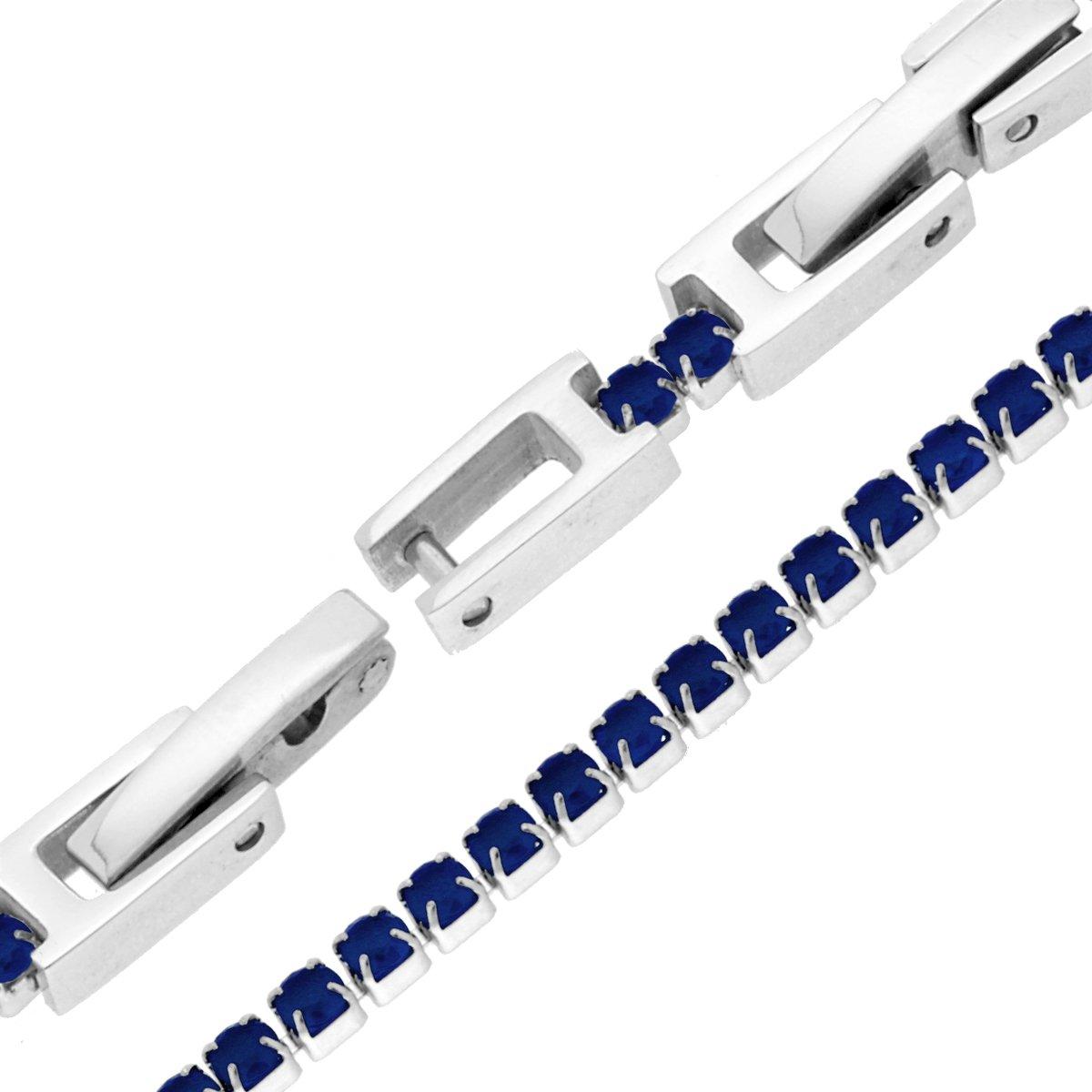 Bracciale Tennis Griffe cm 17-20 con Zirconi mm 2 Blu Zaffiro regolabile in ACCIAIO