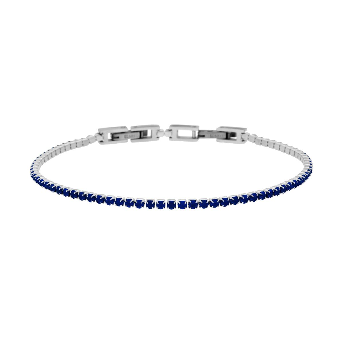 Bracciale Tennis Griffe cm 17-20 con Zirconi mm 2 Blu Zaffiro regolabile in ACCIAIO