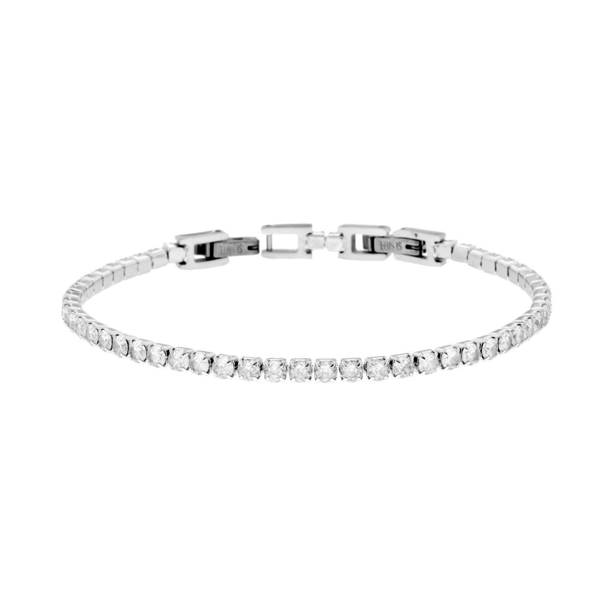 Bracciale Tennis mm 3 con Cubic Zirconia Bianchi regolabile cm 17-20 in ACCIAIO