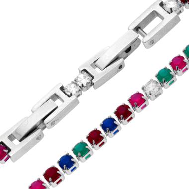 Bracciale Tennis mm 3 con Cubic Zirconia Multicolor regolabile cm 17-20 in ACCIAIO