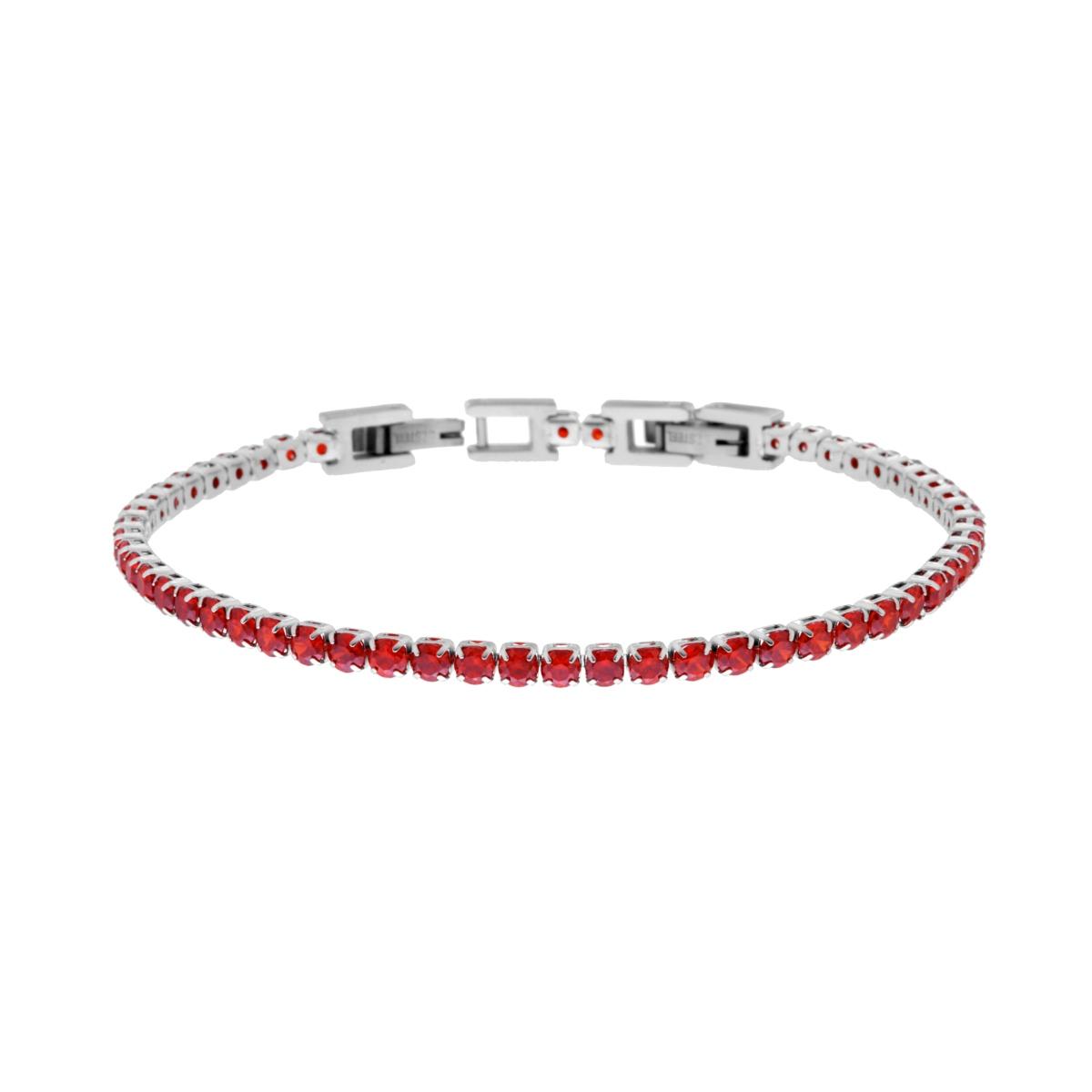 Bracciale Tennis Griffe cm 17-20 con Zirconi mm 3 Rosso Rubino regolabile in ACCIAIO