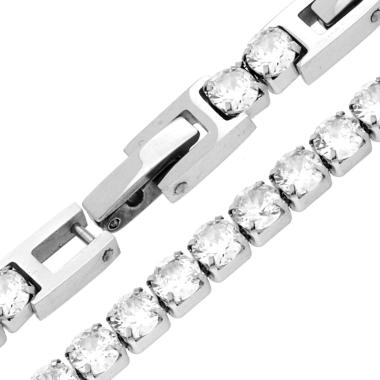 Bracciale Tennis Griffe cm 17-20 con Zirconi mm 4 Bianco regolabile in ACCIAIO