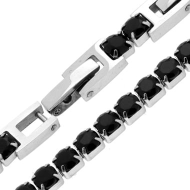 Bracciale Tennis Griffe cm 17-20 con Zirconi mm 4 Nero regolabile in ACCIAIO