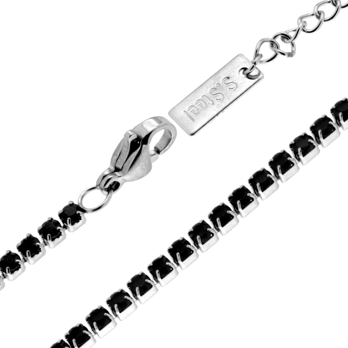 Collana Tennis Griffe cm 17-20 con Crystal mm 2 Neri regolabile in ACCIAIO